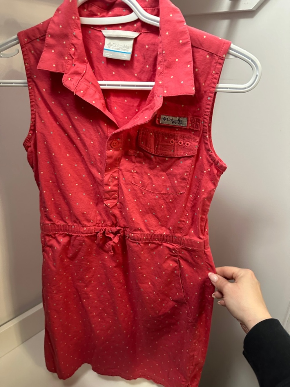 Columbia Red Sleeveless Dot-Print Shirt Dress